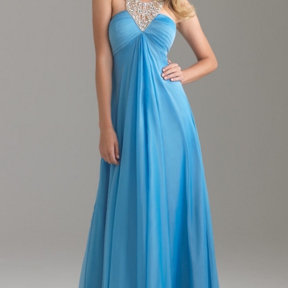 Night Moves Prom Collection Strapless Sky Blue Gown W/Swarovski Crystals Size 12